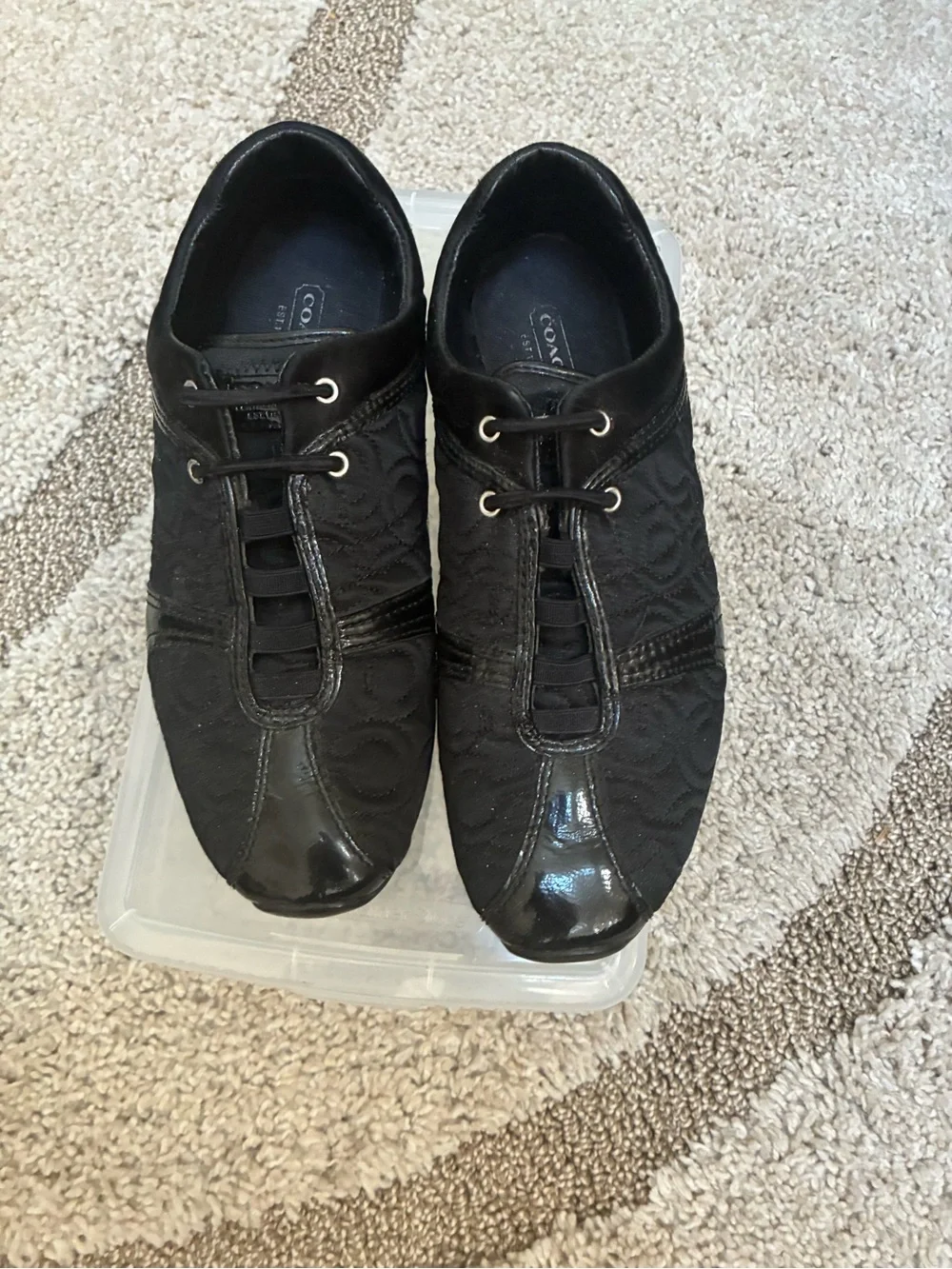 Coach Kellee black signature quilted fashion sneakers with patent leather trim